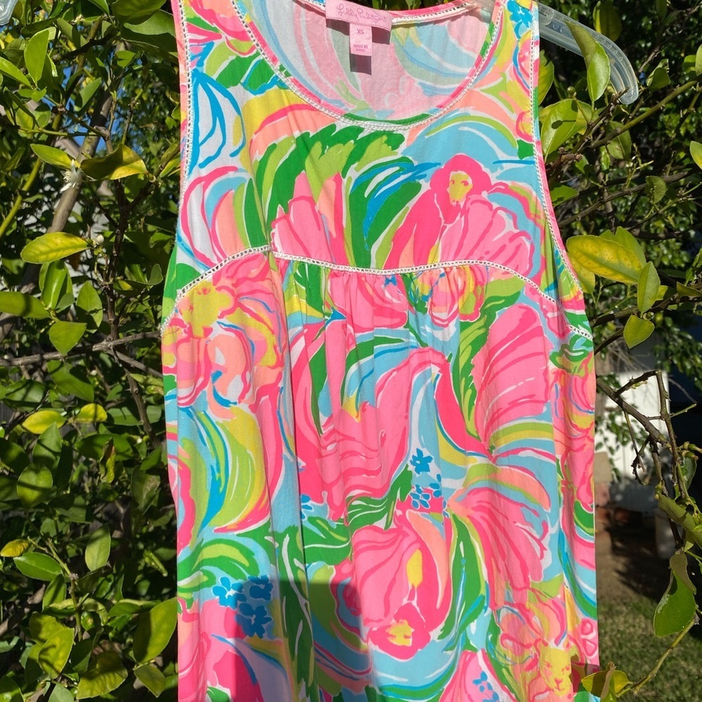 Lilly Pulitzer Pink Green Floral Sleeveless Top XS Resort Summer
